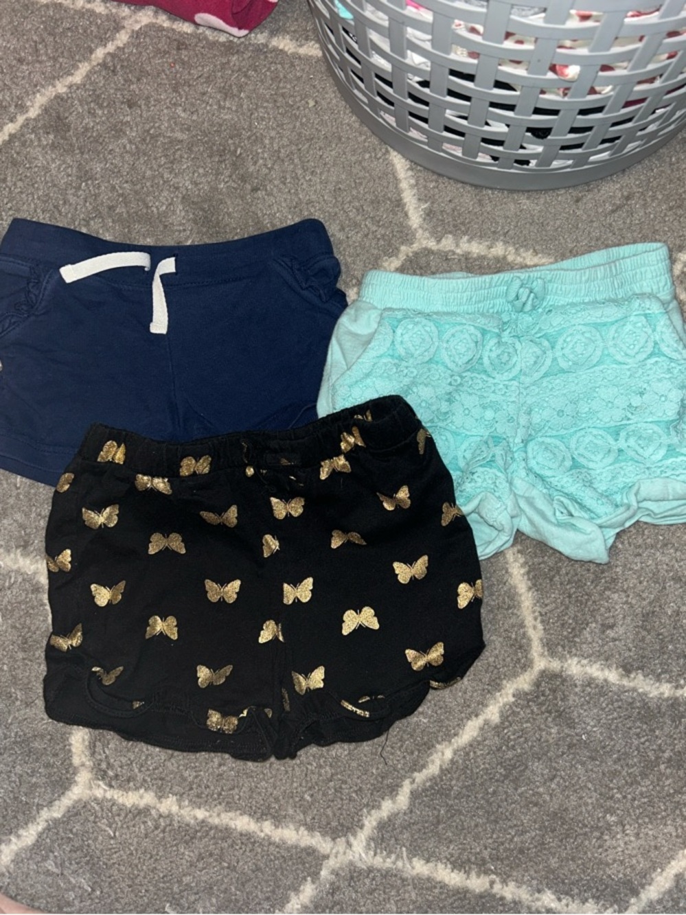 3-Pack Girls' Knit Shorts - Navy, Mint Lace, Black w/ Gold Butterflies